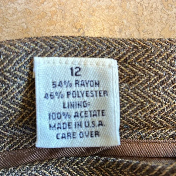 ANN TAYLOR trousers, gold/tan, herringbone tweed, pleats, pockets, cuffs. 12 EUC - Picture 12 of 17